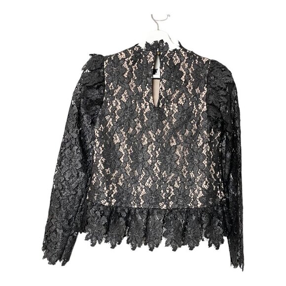 Saylor Jasmyn Long Sleeve Coated Lace Top Black - Picture 3 of 13